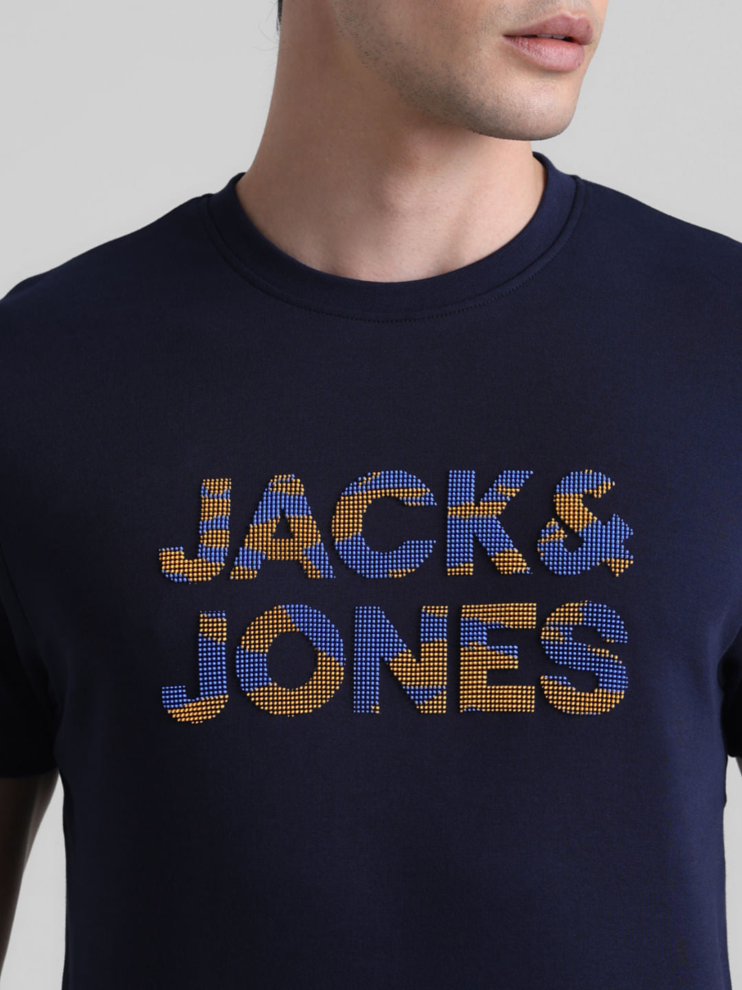 Dark Blue Logo Print Crew Neck T-shirt
