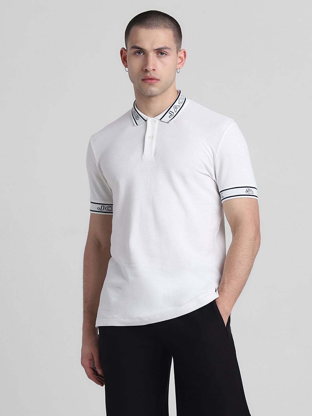 White Logo Print Polo T-shirt