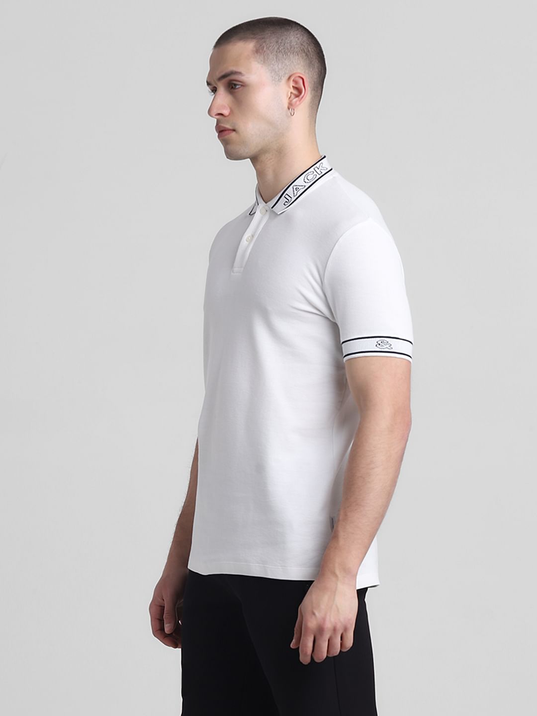 White Logo Print Polo T-shirt