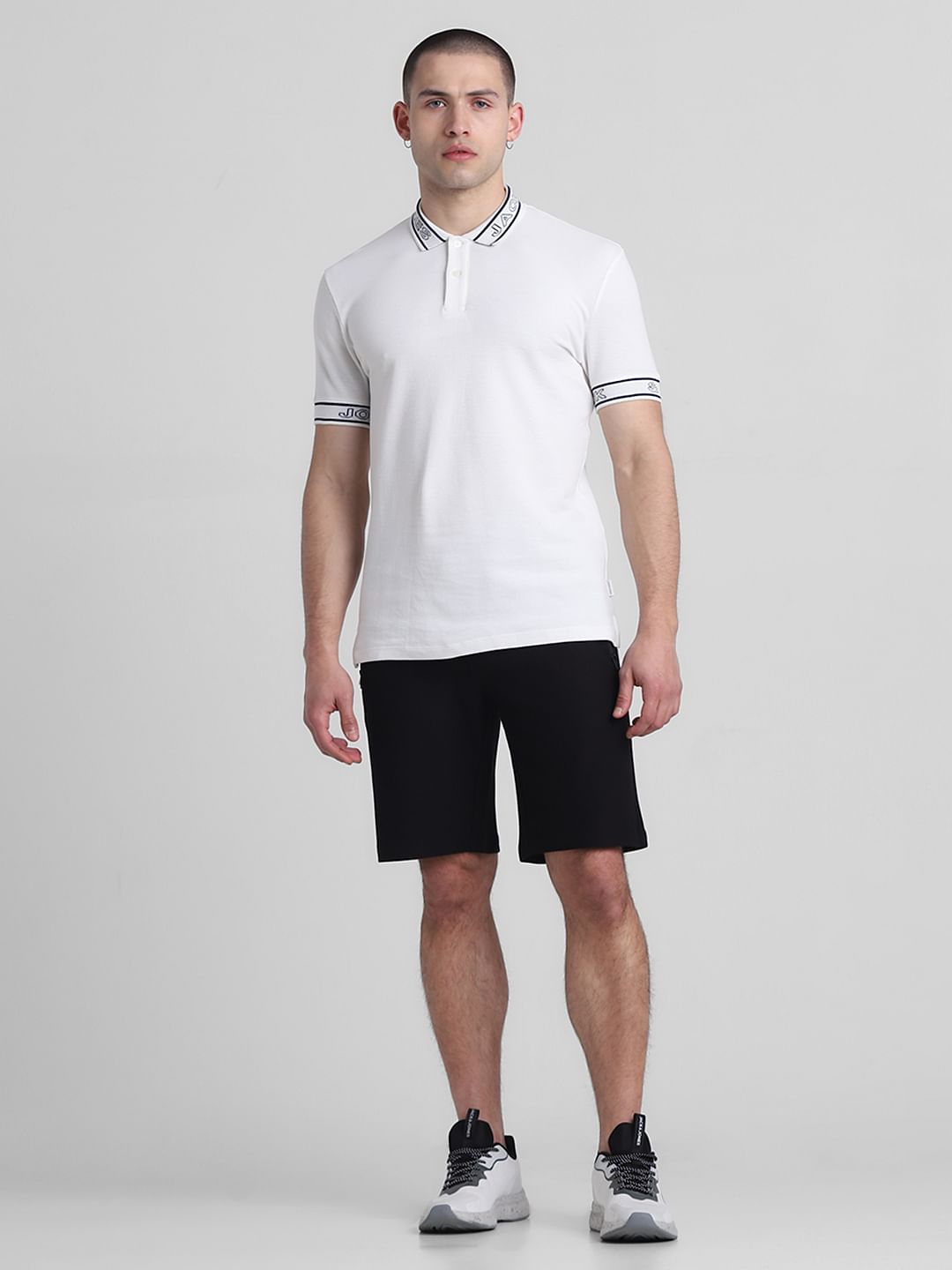 White Logo Print Polo T-shirt