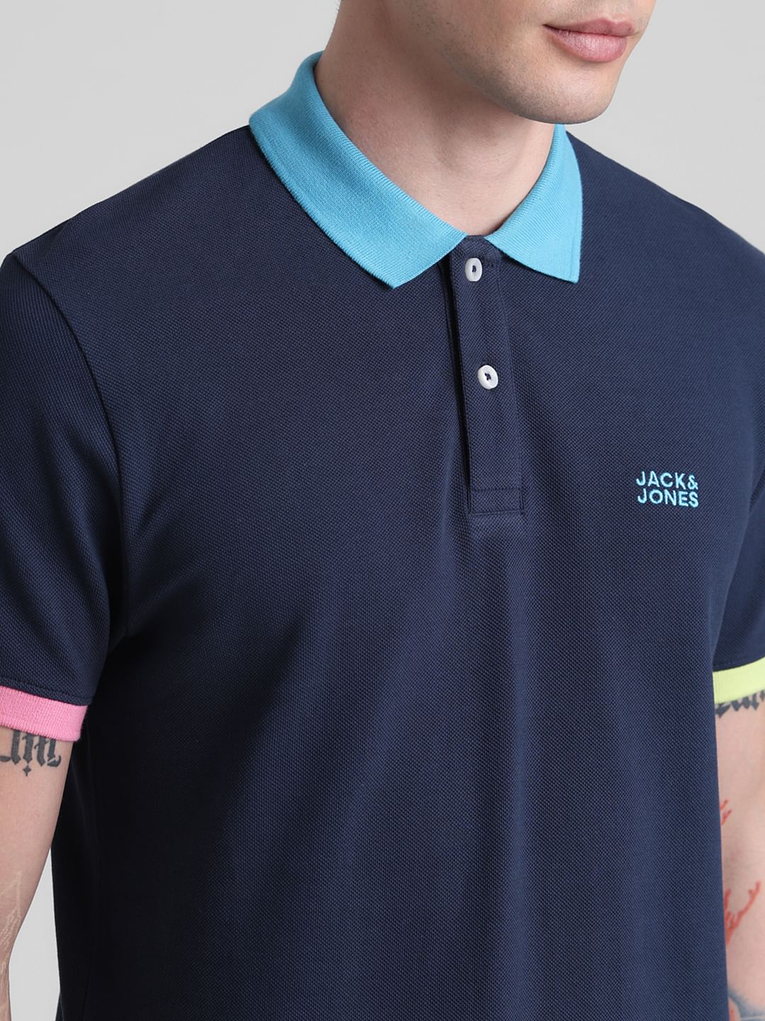 Blue Contrast Tipping Polo T-shirt