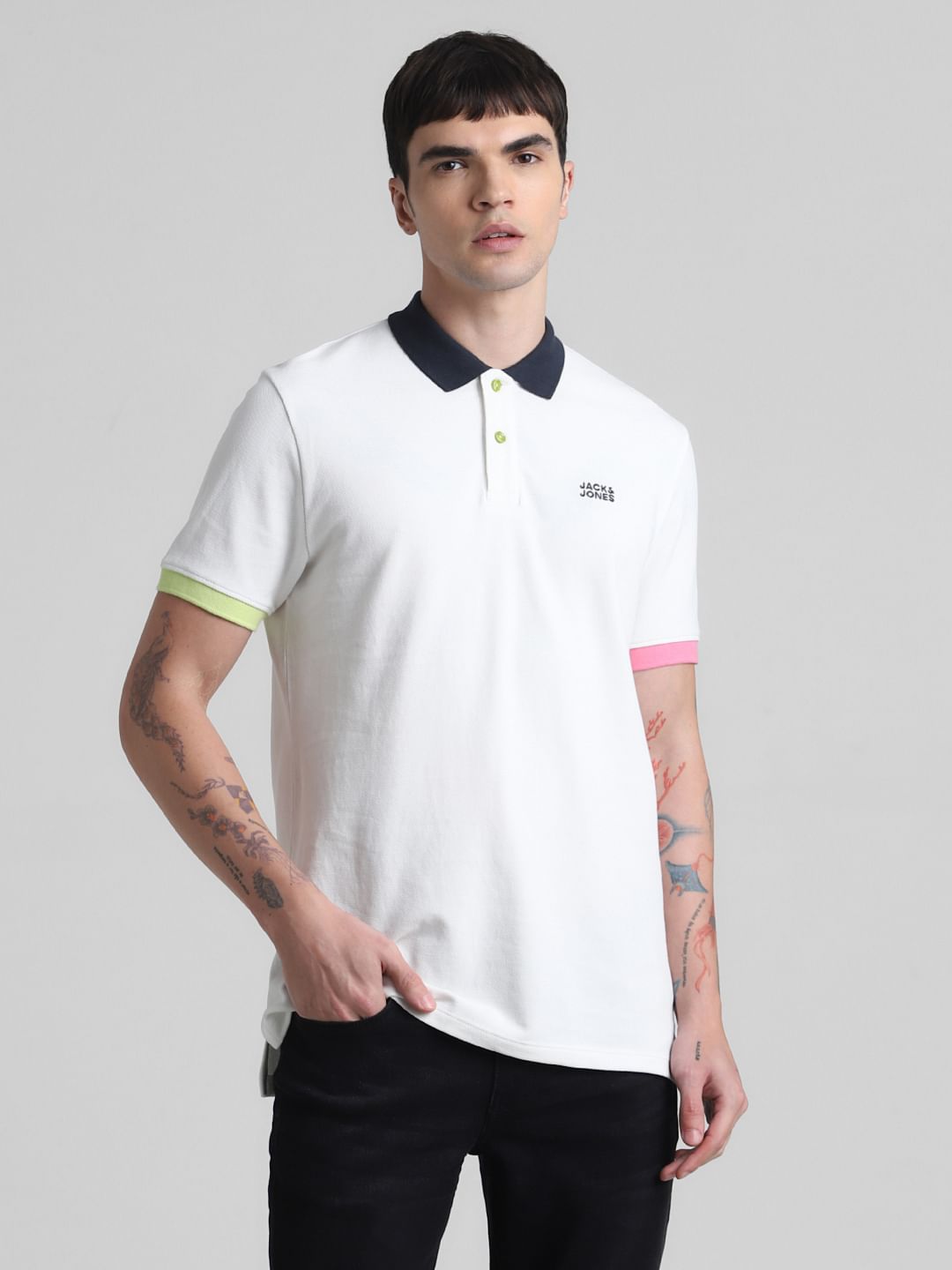 White Contrast Tipping Polo T-shirt