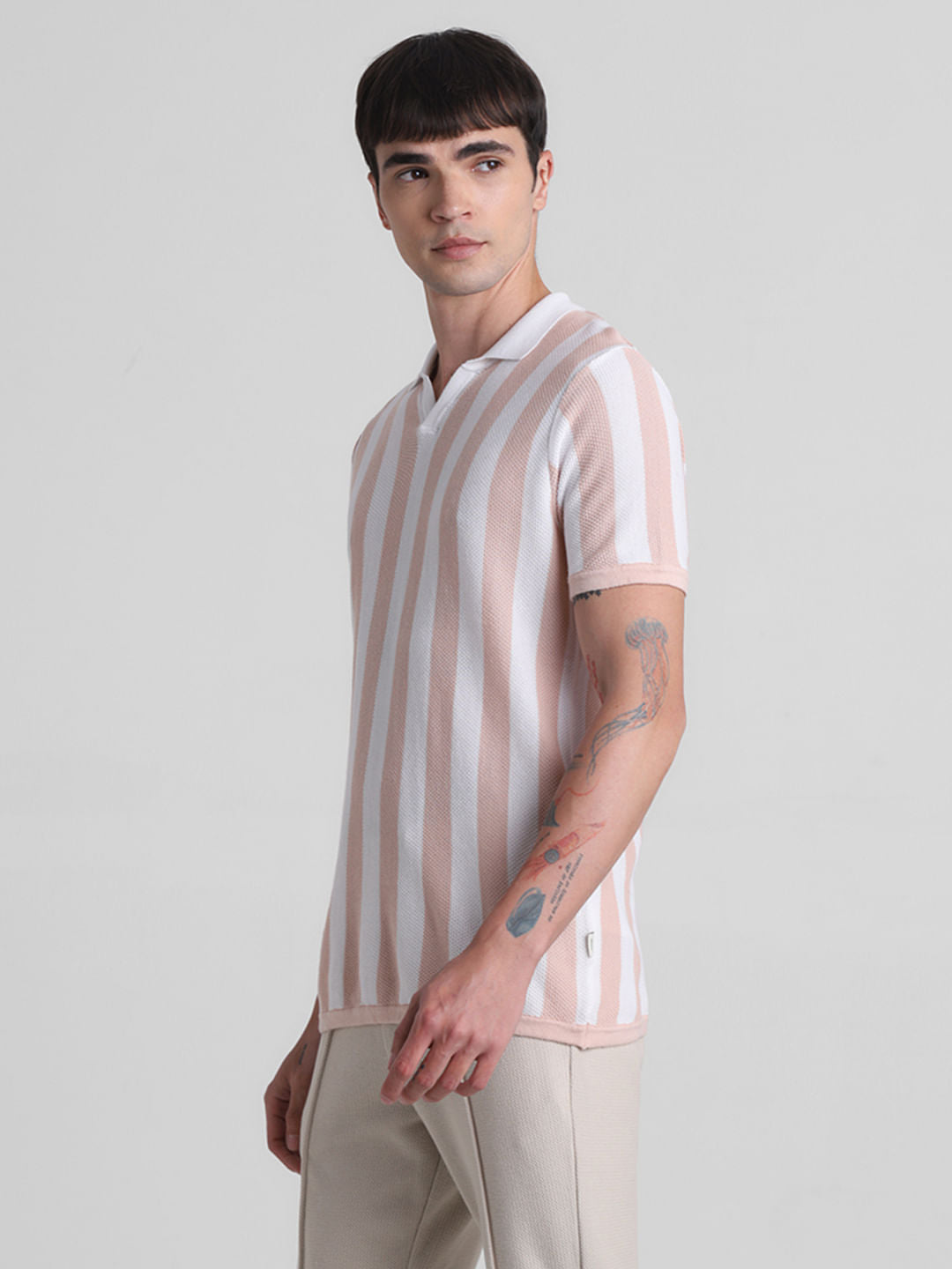 Peach Striped Knitted Polo