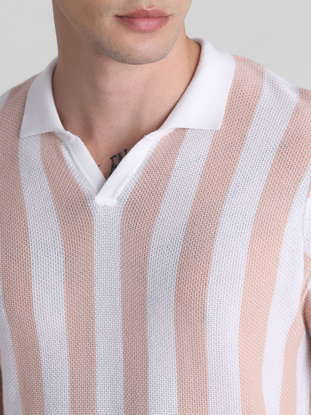 Peach Striped Knitted Polo