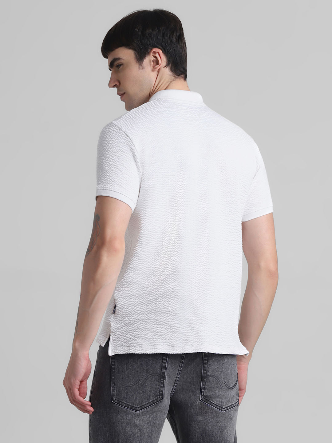 White Textured Polo T-shirt