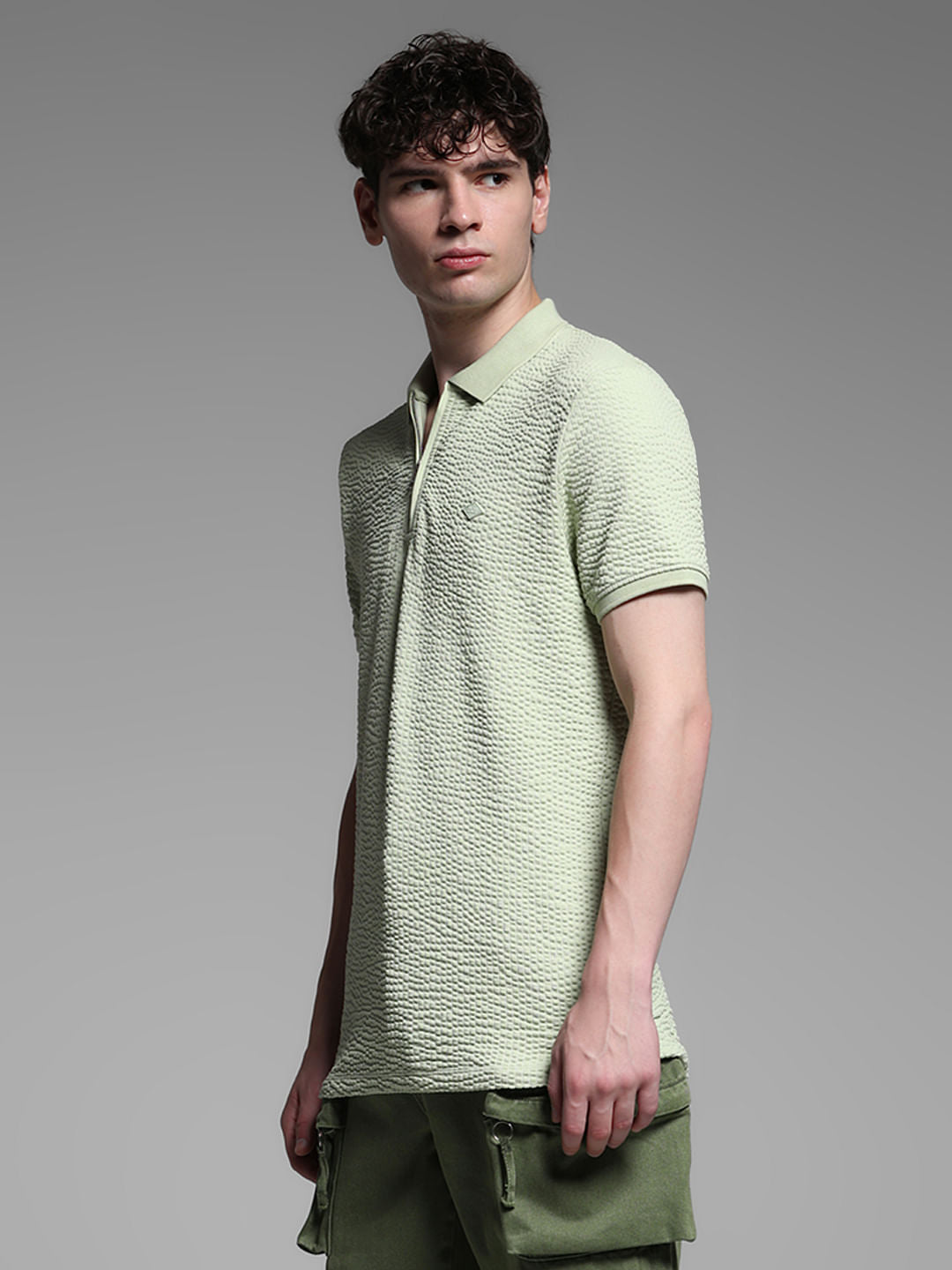Green Zip Collar Cotton Polo