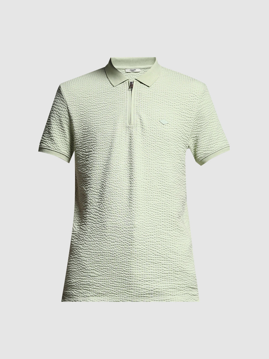 Green Zip Collar Cotton Polo