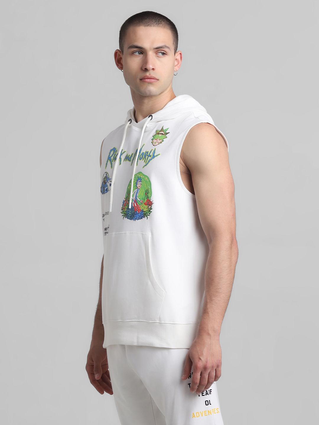 RICK & MORTY White Printed Hooded Vest