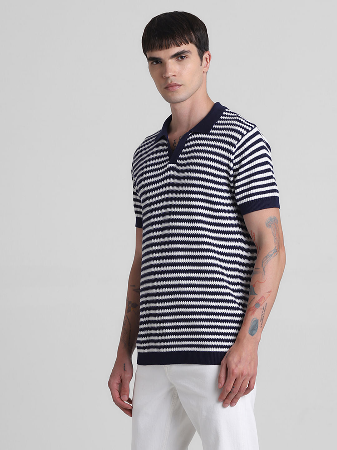 Blue Striped Knitted Polo