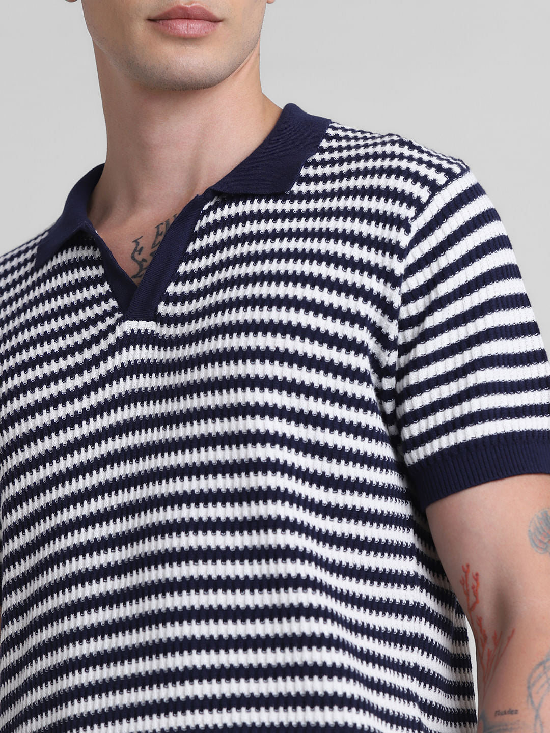Blue Striped Knitted Polo