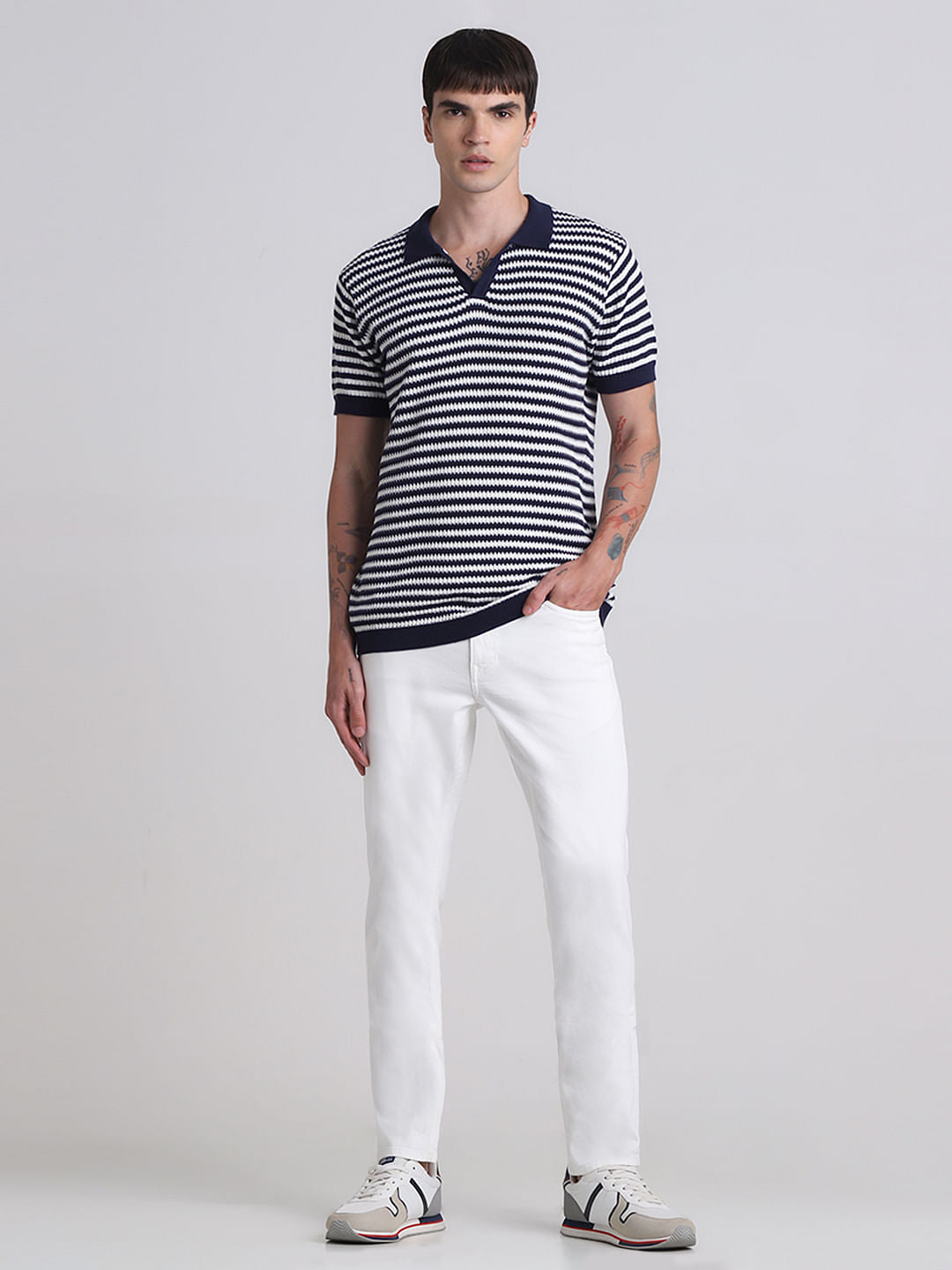 Blue Striped Knitted Polo
