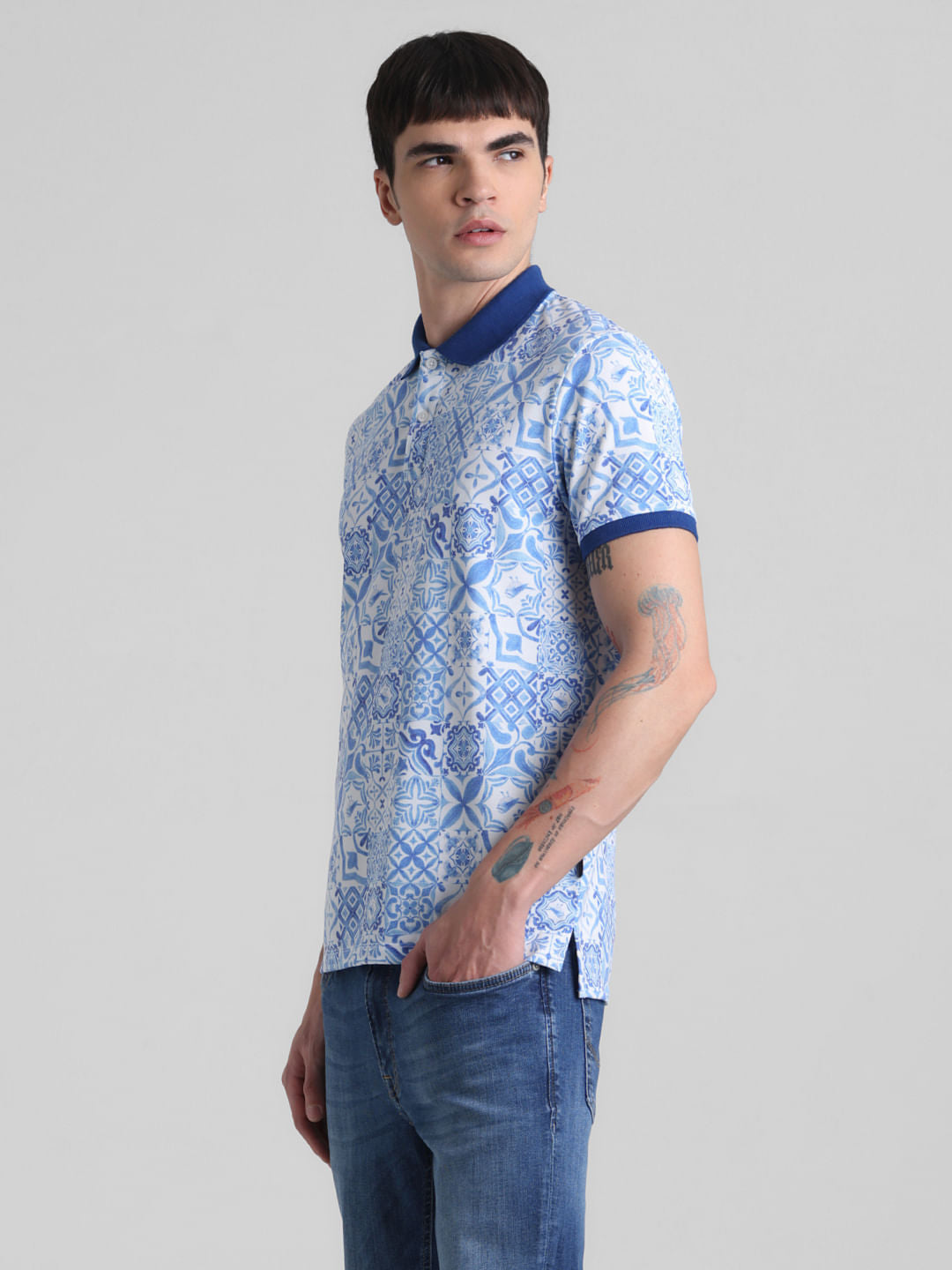 Light Blue Printed Polo T-shirt