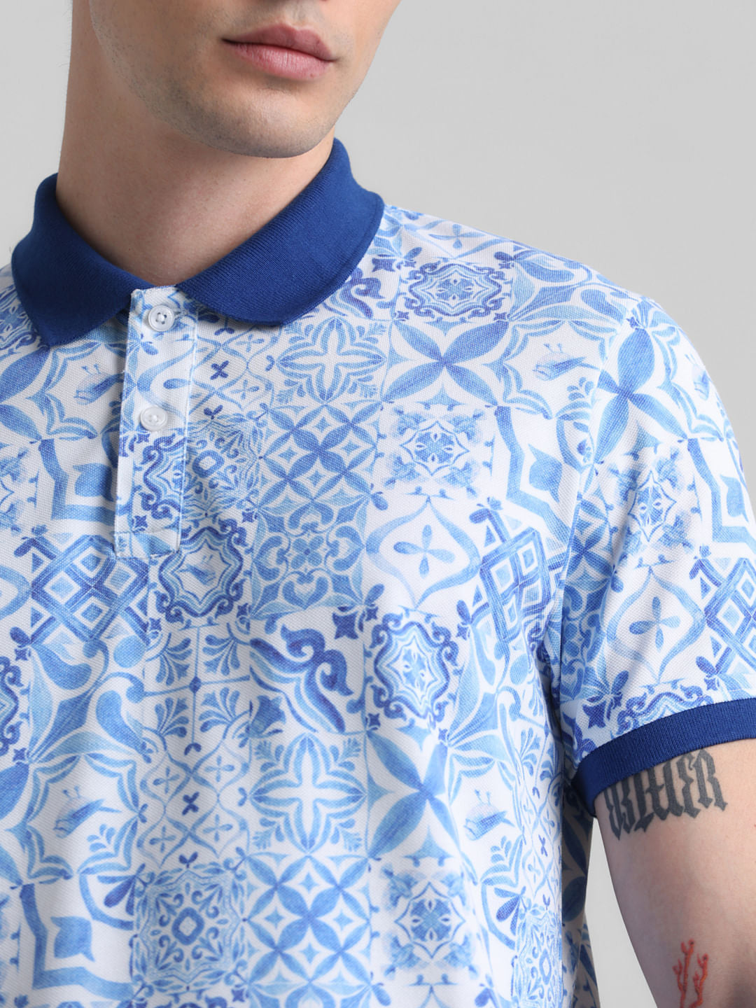 Light Blue Printed Polo T-shirt