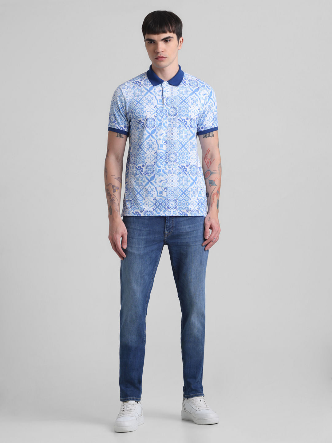 Light Blue Printed Polo T-shirt