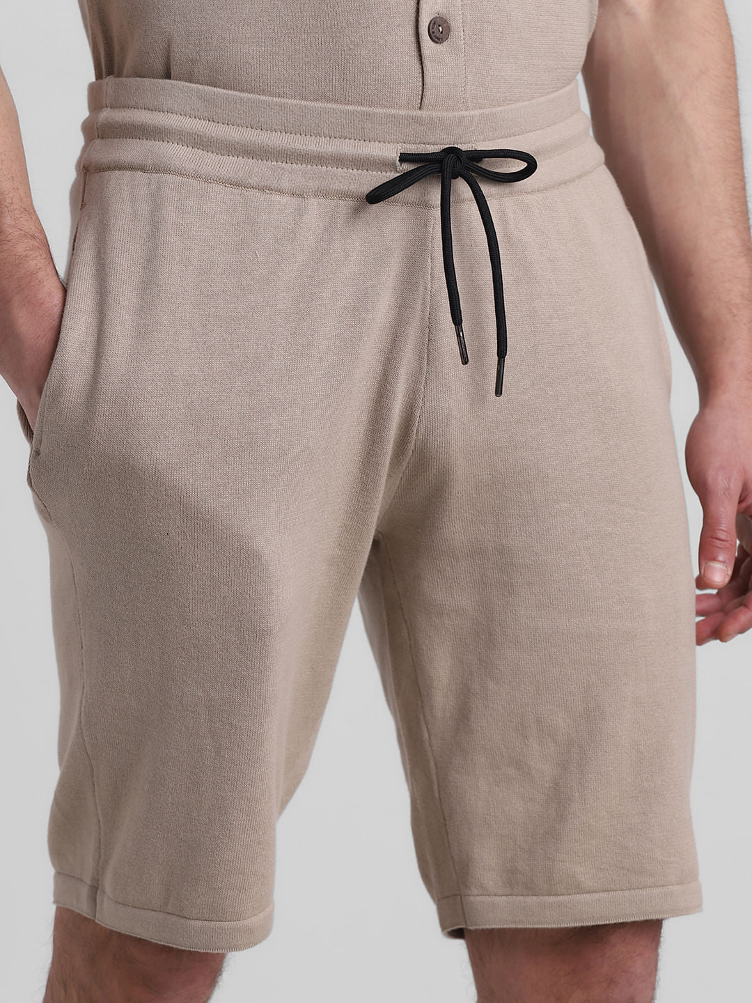 Brown Mid Rise Knitted Co-ord Set Shorts