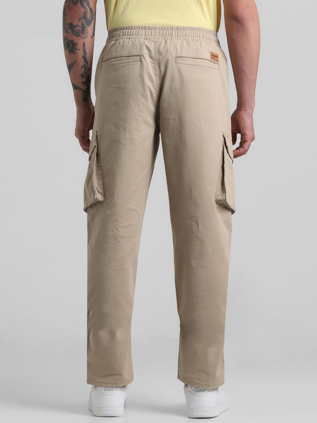 Beige 6 Pocket Regular Fit Cargos