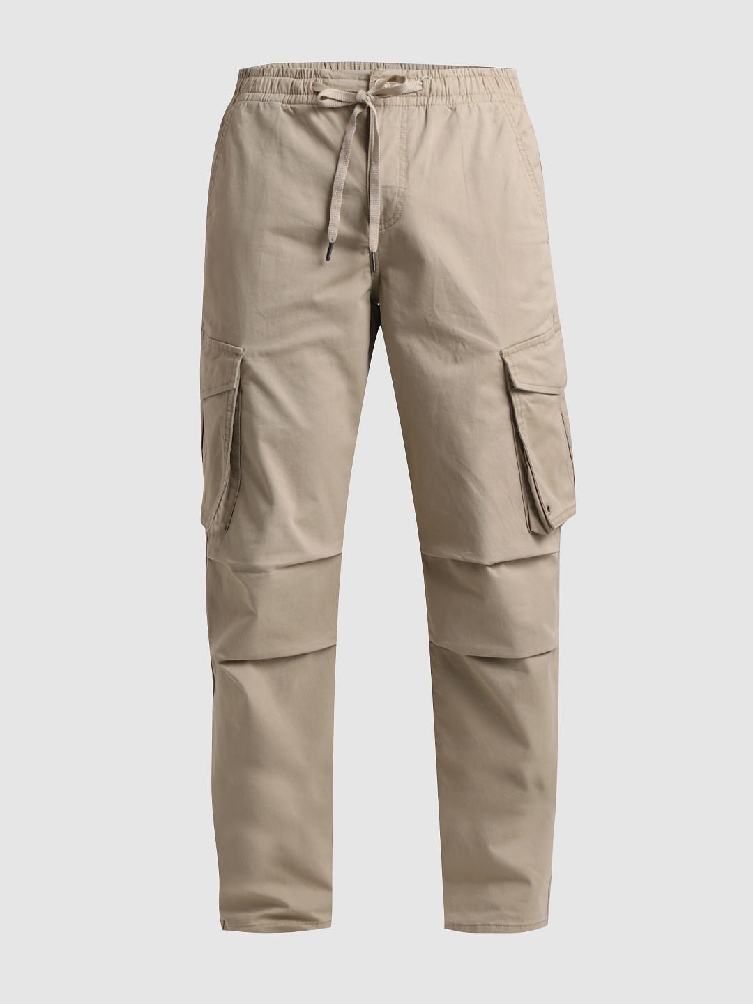 Beige 6 Pocket Regular Fit Cargos