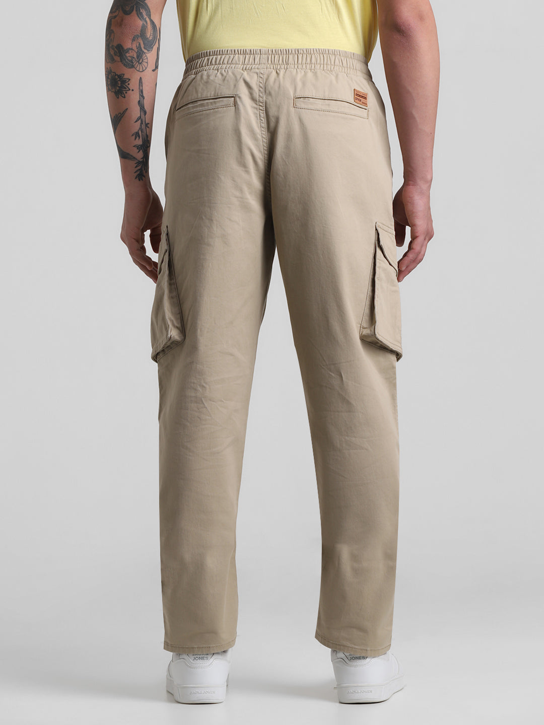 Beige 6 Pocket Regular Fit Cargos