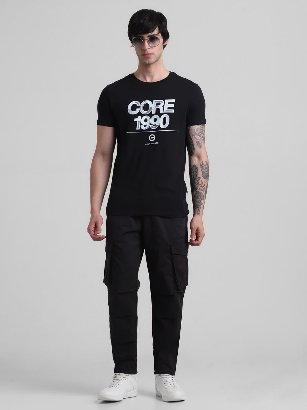 Black 6 Pocket Regular Fit Cargos