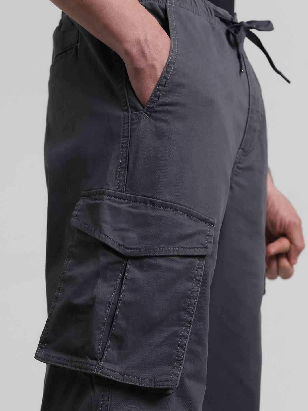 Charcoal Grey Mid Rise Cargo Pants