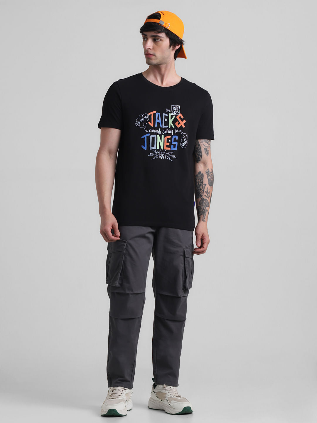 Charcoal Grey Mid Rise Cargo Pants