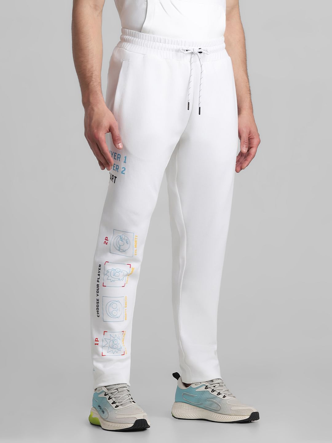 RICK & MORTY White Mid Rise Printed Sweatpants