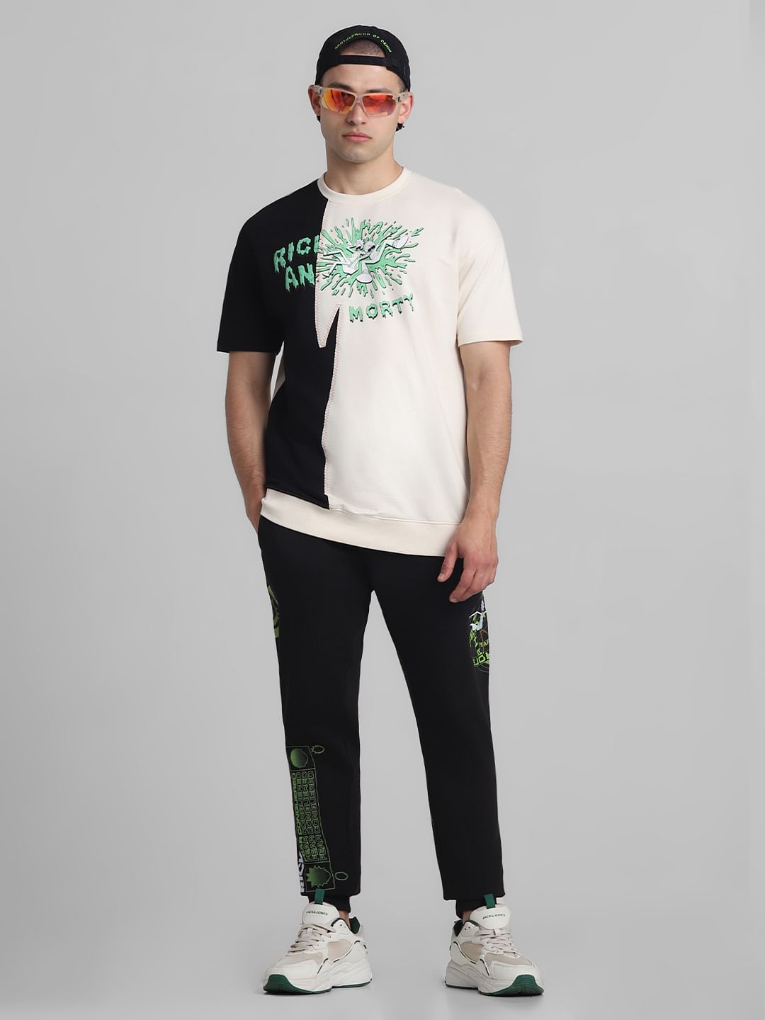 RICK & MORTY Black Mid Rise Printed Sweatpants