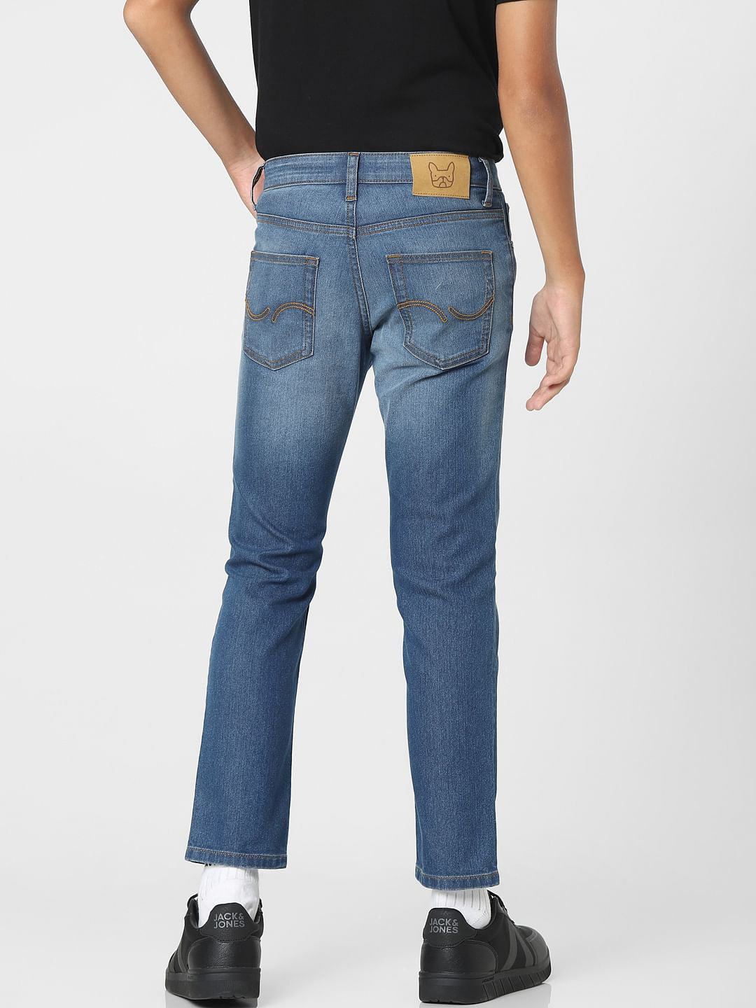 Blue Mid Rise Distressed Regular Jeans