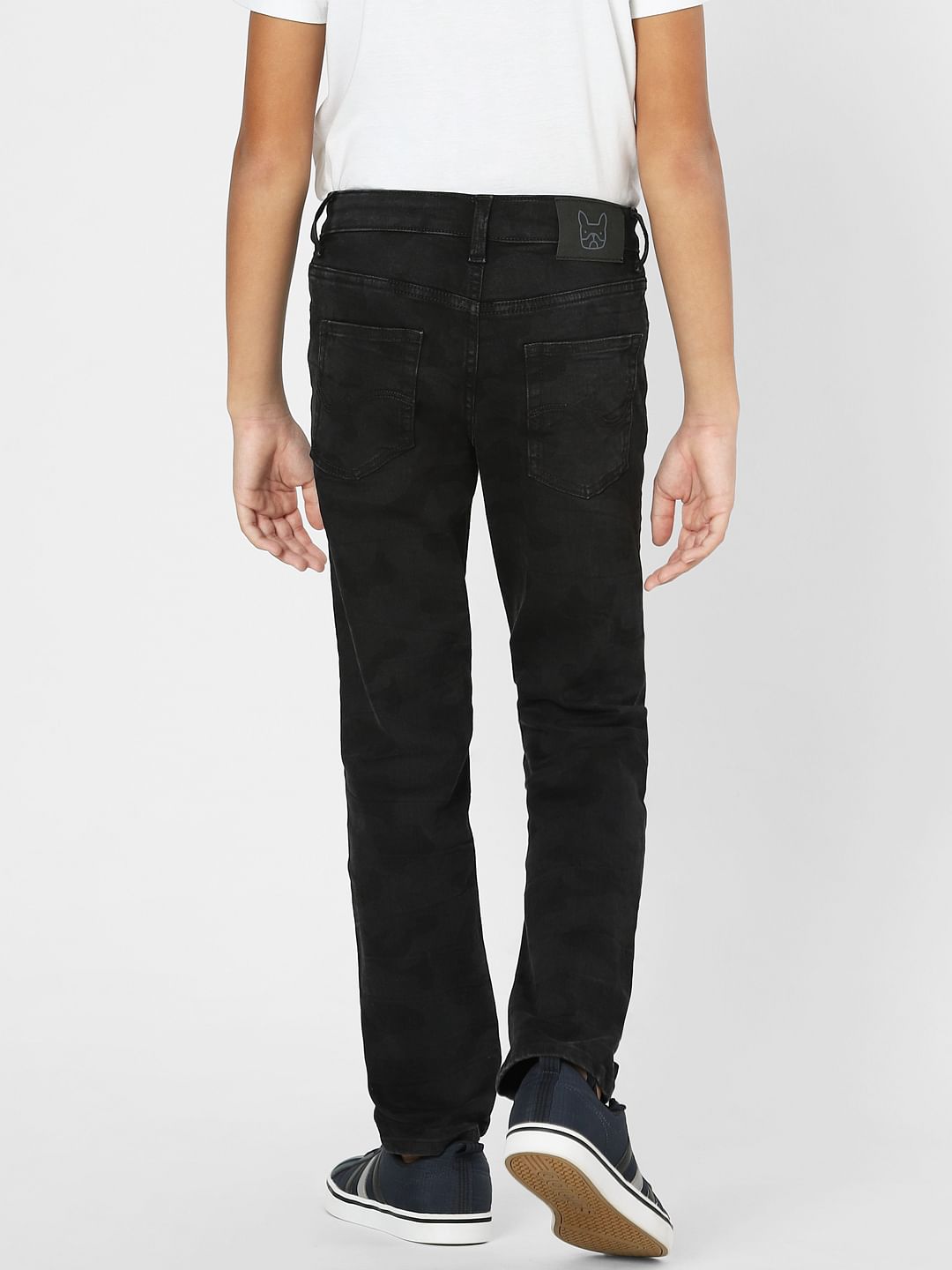 Boys Black Mid Rise Camo Print Regular Fit Jeans