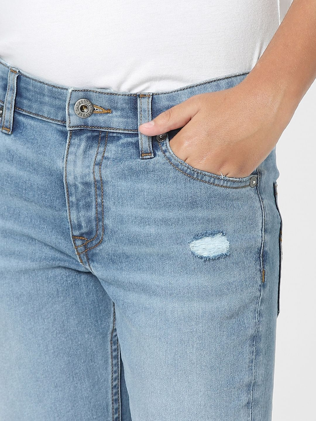 Light Blue Mid Rise Distressed Regular Jeans