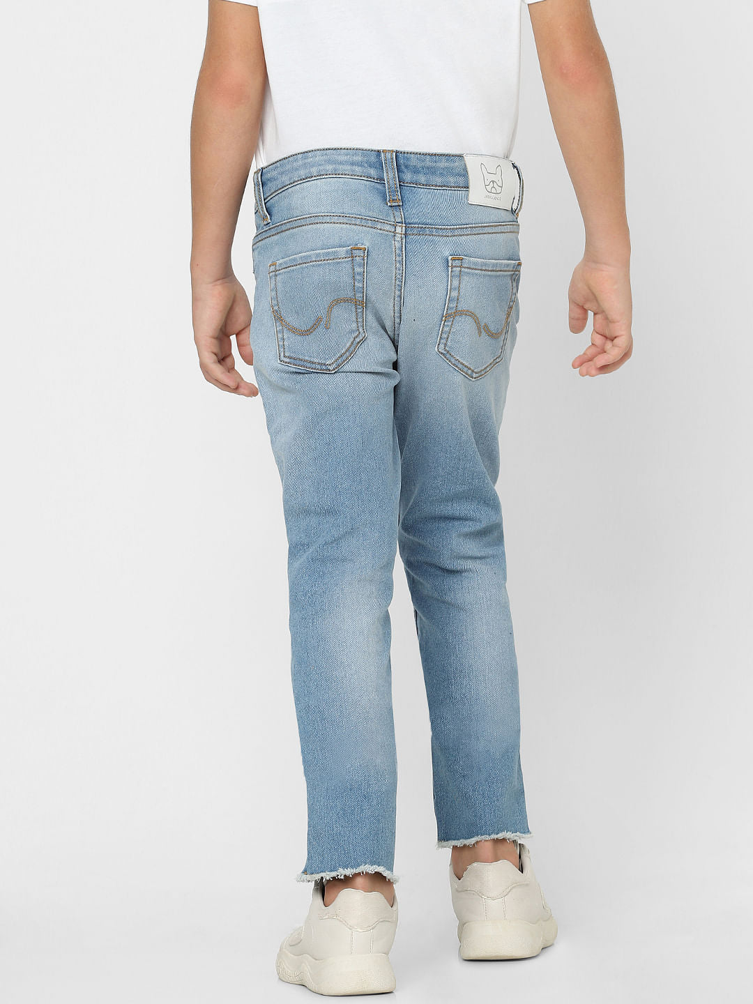 Boys Light Blue Mid Rise Frayed Hem Straight Jeans