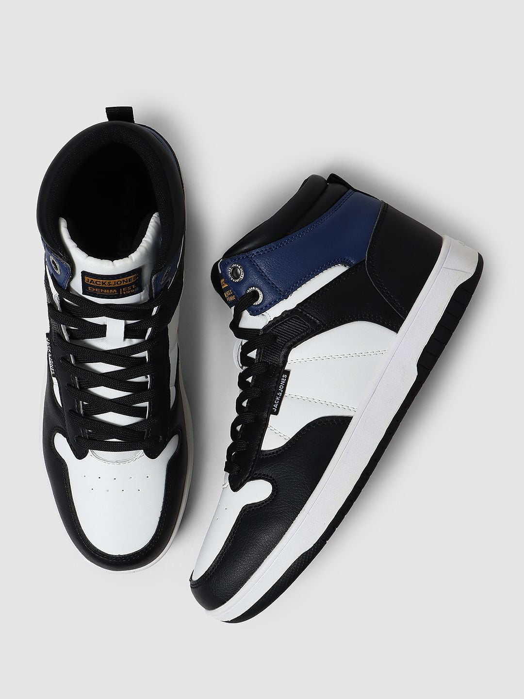 White Colourblocked Hi-Top Sneakers
