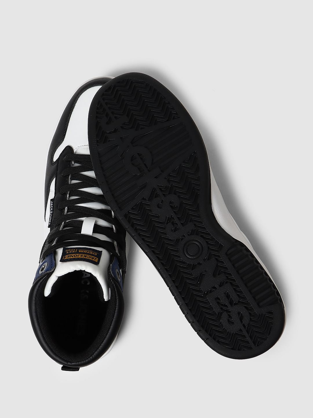 White Colourblocked Hi-Top Sneakers