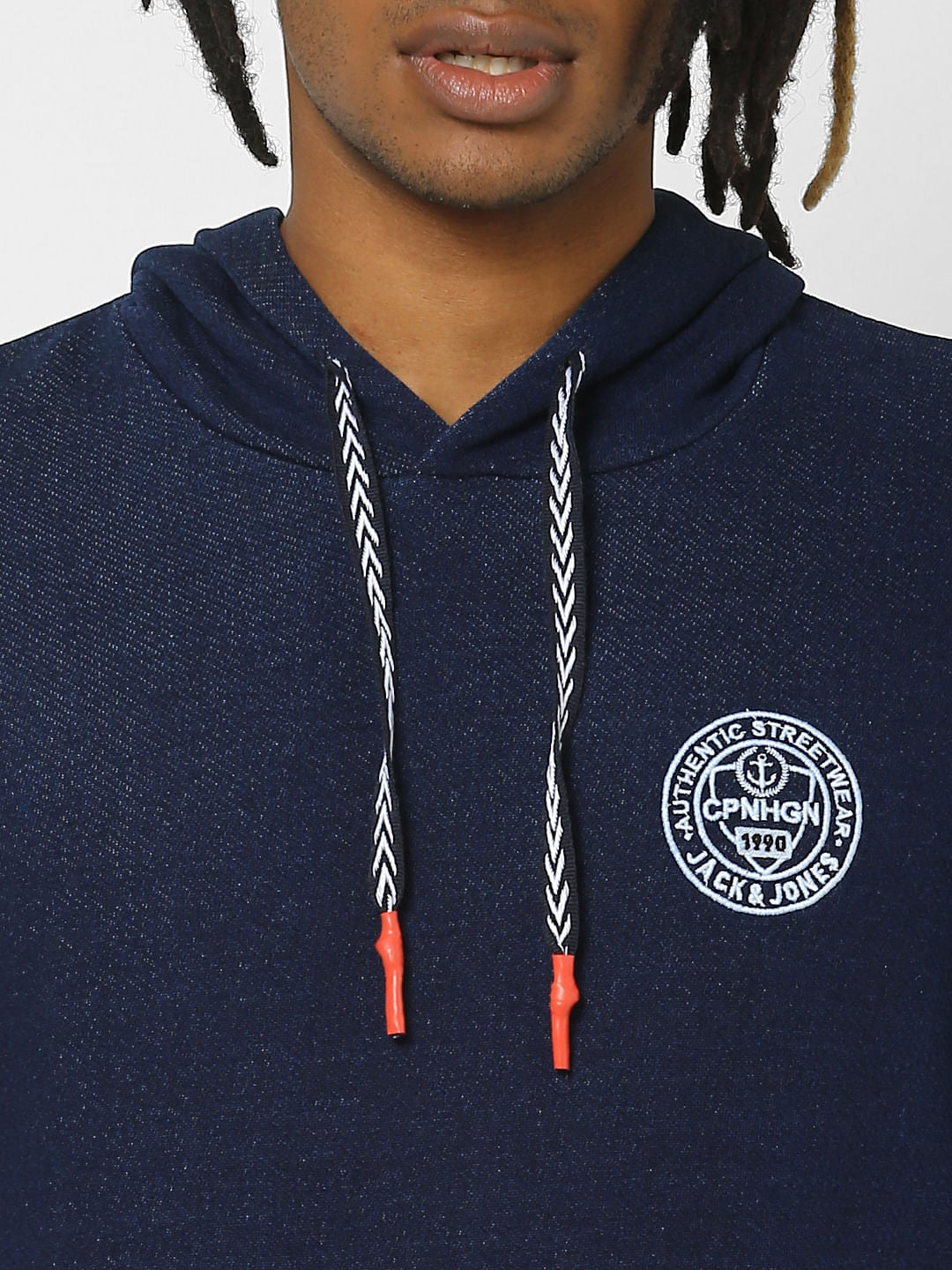 Navy Logo Print Hooded Sweatshirt