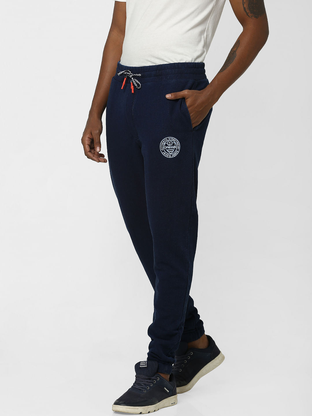 Navy Logo Print Drawstring Sweatpants