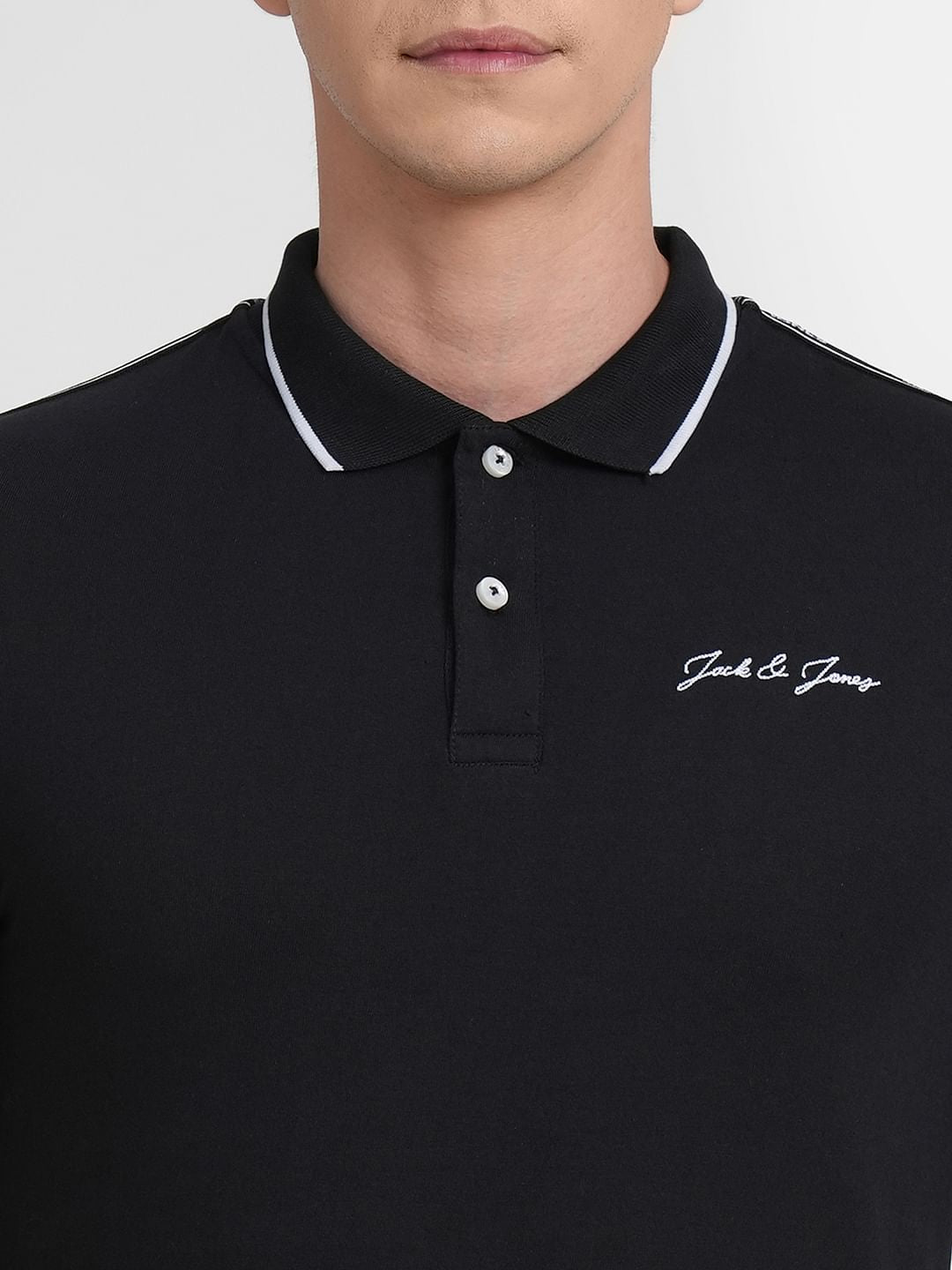 Black Logo Print Polo Neck T-shirt
