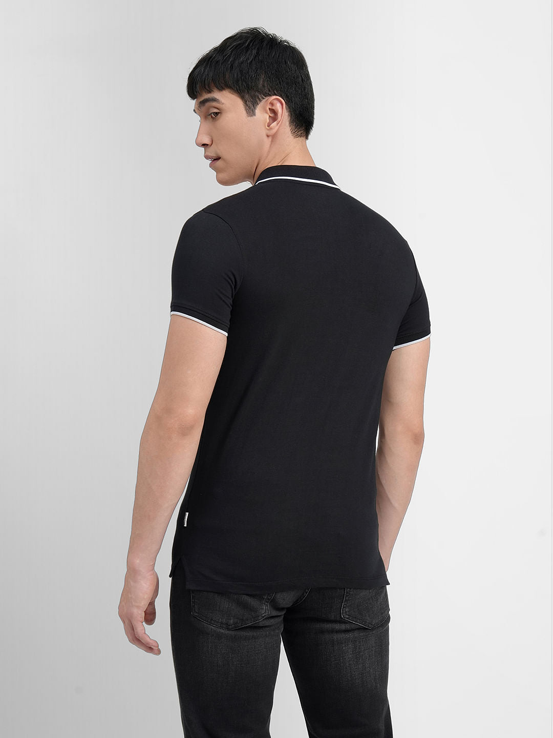 Black Logo Print Polo Neck T-shirt