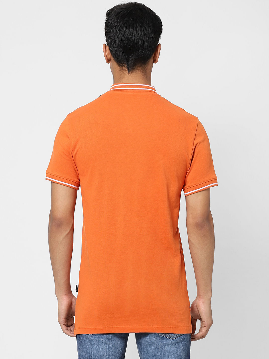 Orange Logo Print Polo Neck T-shirt
