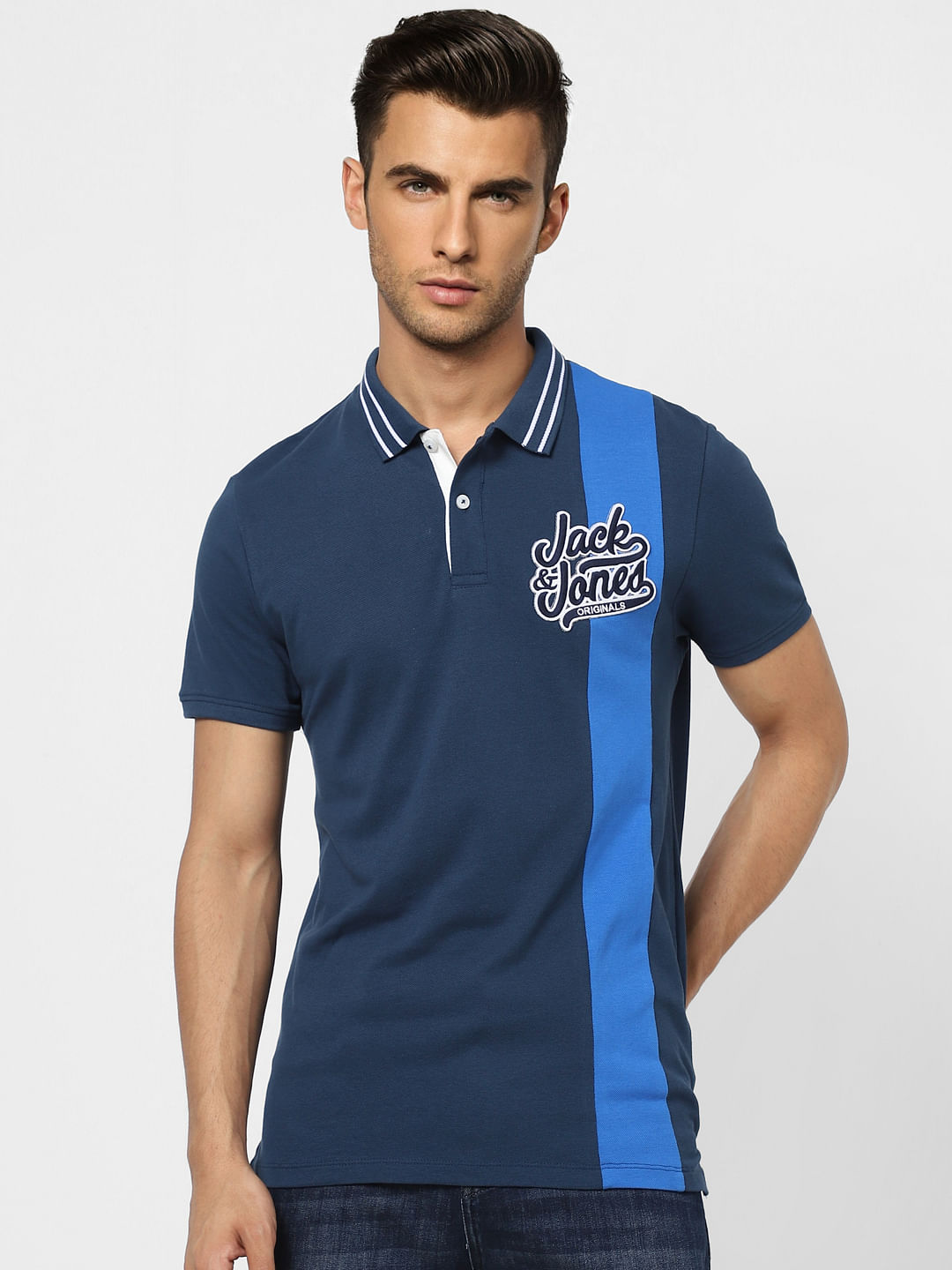 Blue Logo Print Polo T-shirt