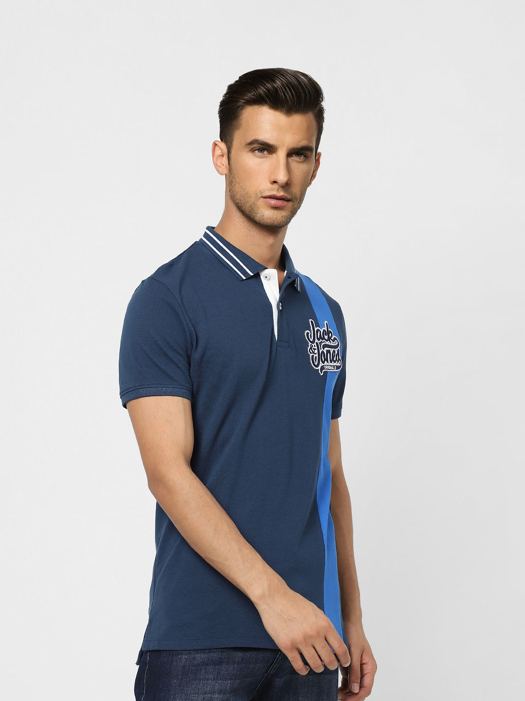Blue Logo Print Polo T-shirt