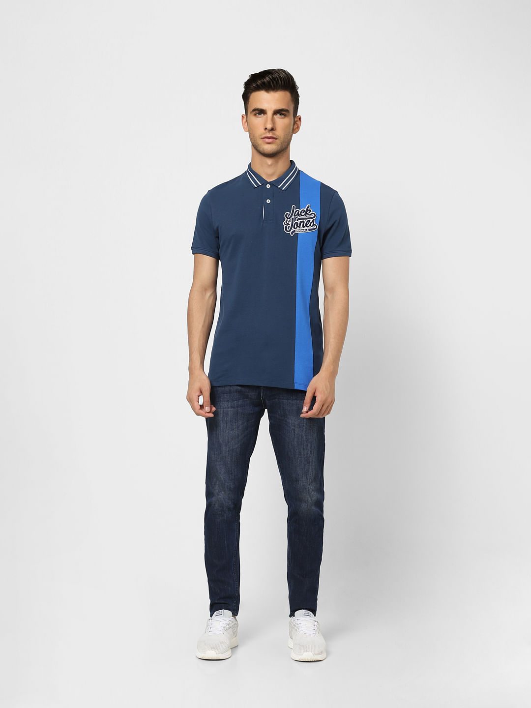 Blue Logo Print Polo T-shirt