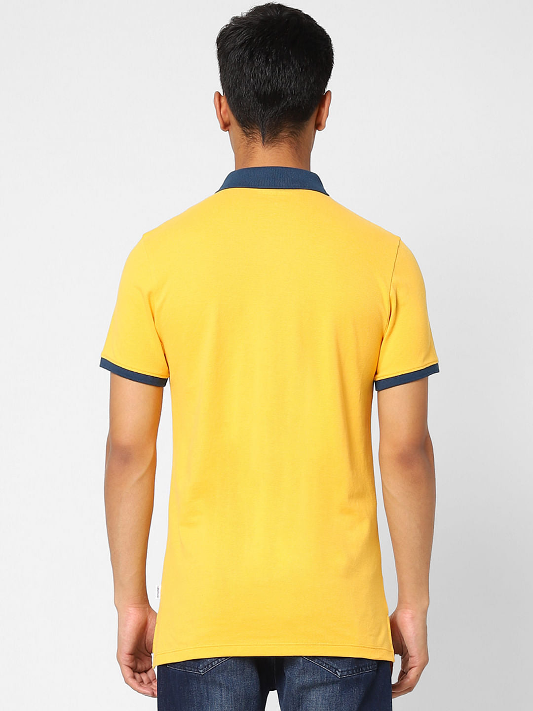 Yellow Contrast Tipping Polo Neck T-shirt