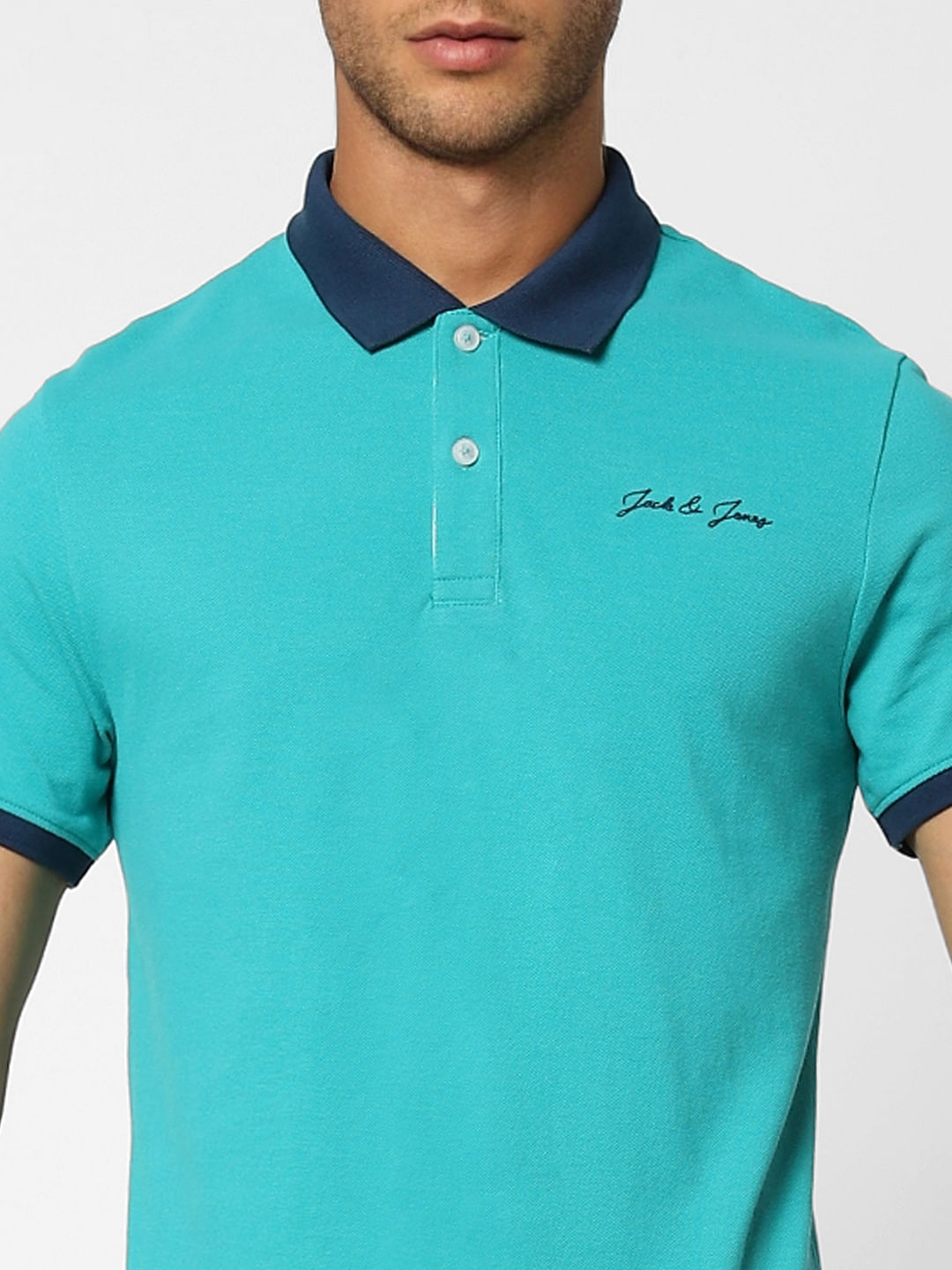 Blue Contrast Tipping Polo Neck T-shirt