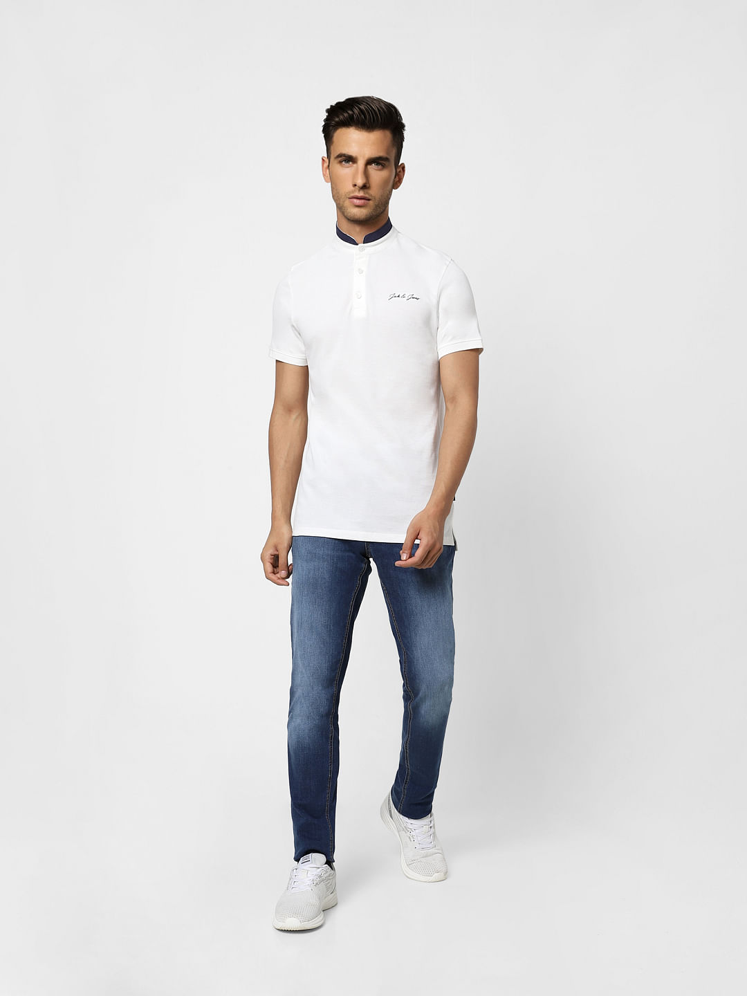White Contrast Tipping Polo Neck T-shirt