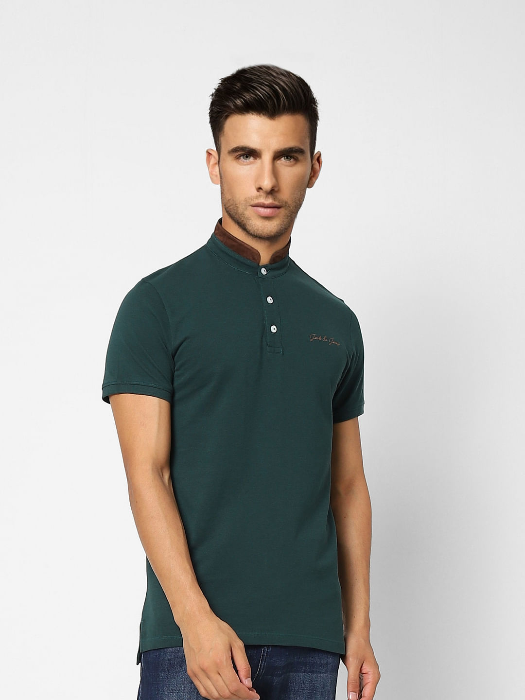 Green Logo Print Polo Neck T-shirt