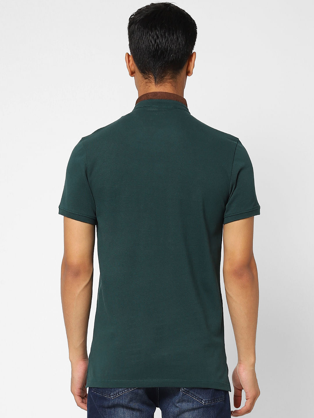 Green Logo Print Polo Neck T-shirt