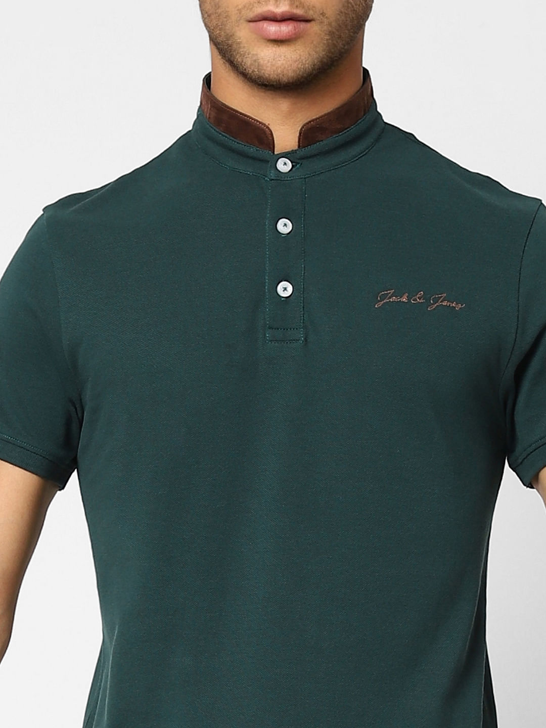 Green Logo Print Polo Neck T-shirt