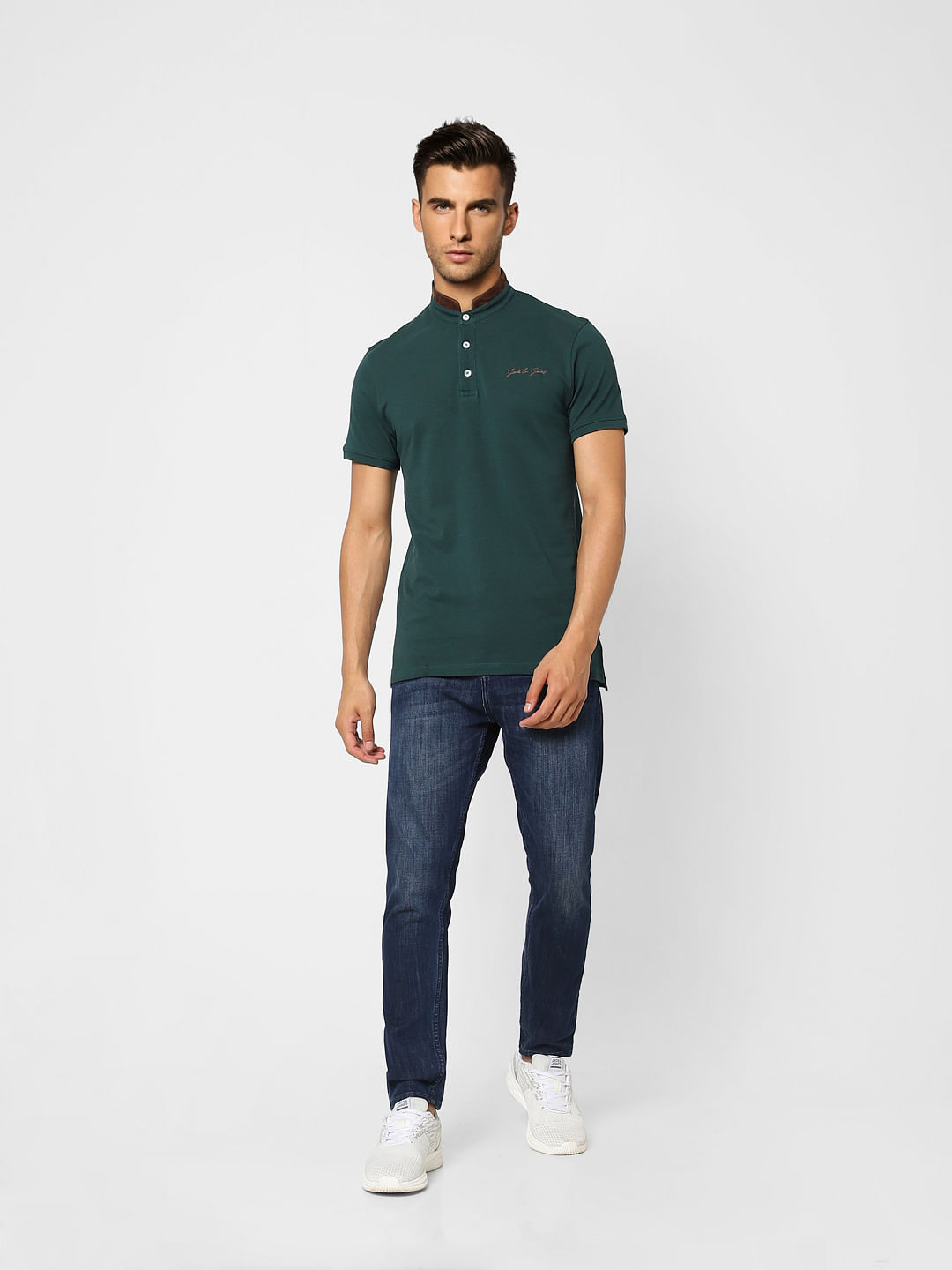 Green Logo Print Polo Neck T-shirt