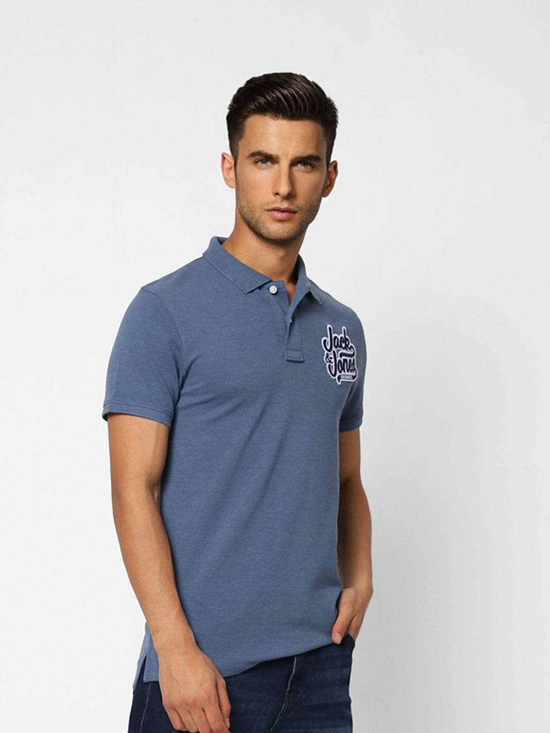 Blue Logo Print Polo T-shirt