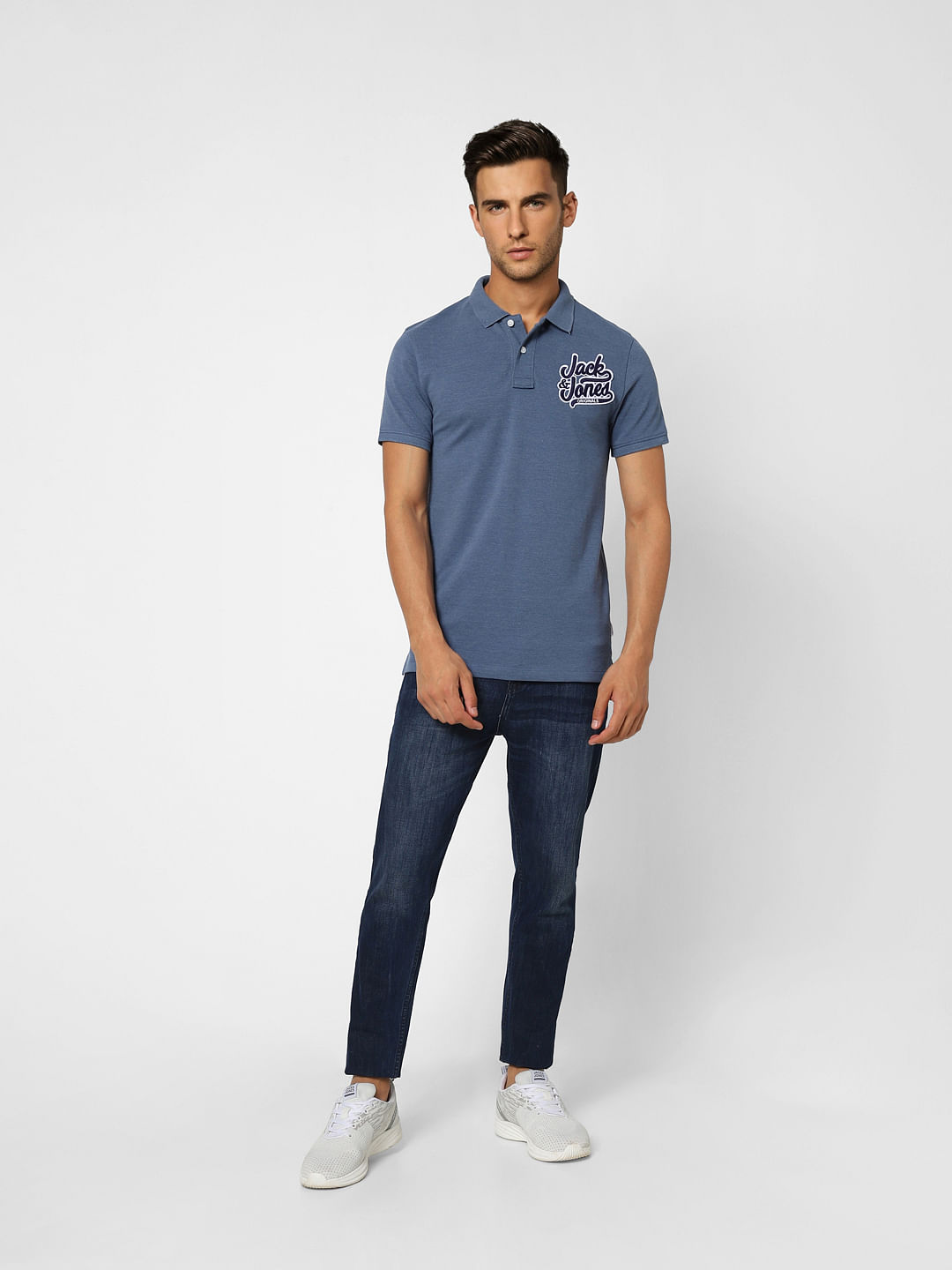Blue Logo Print Polo T-shirt